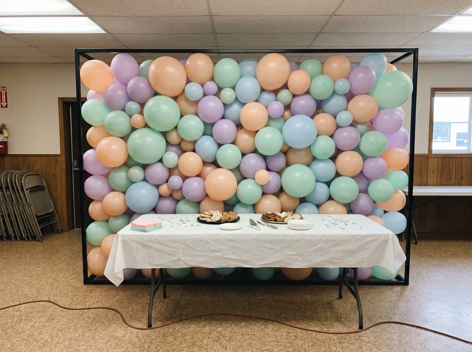Square framed balloon wall in pastel colors