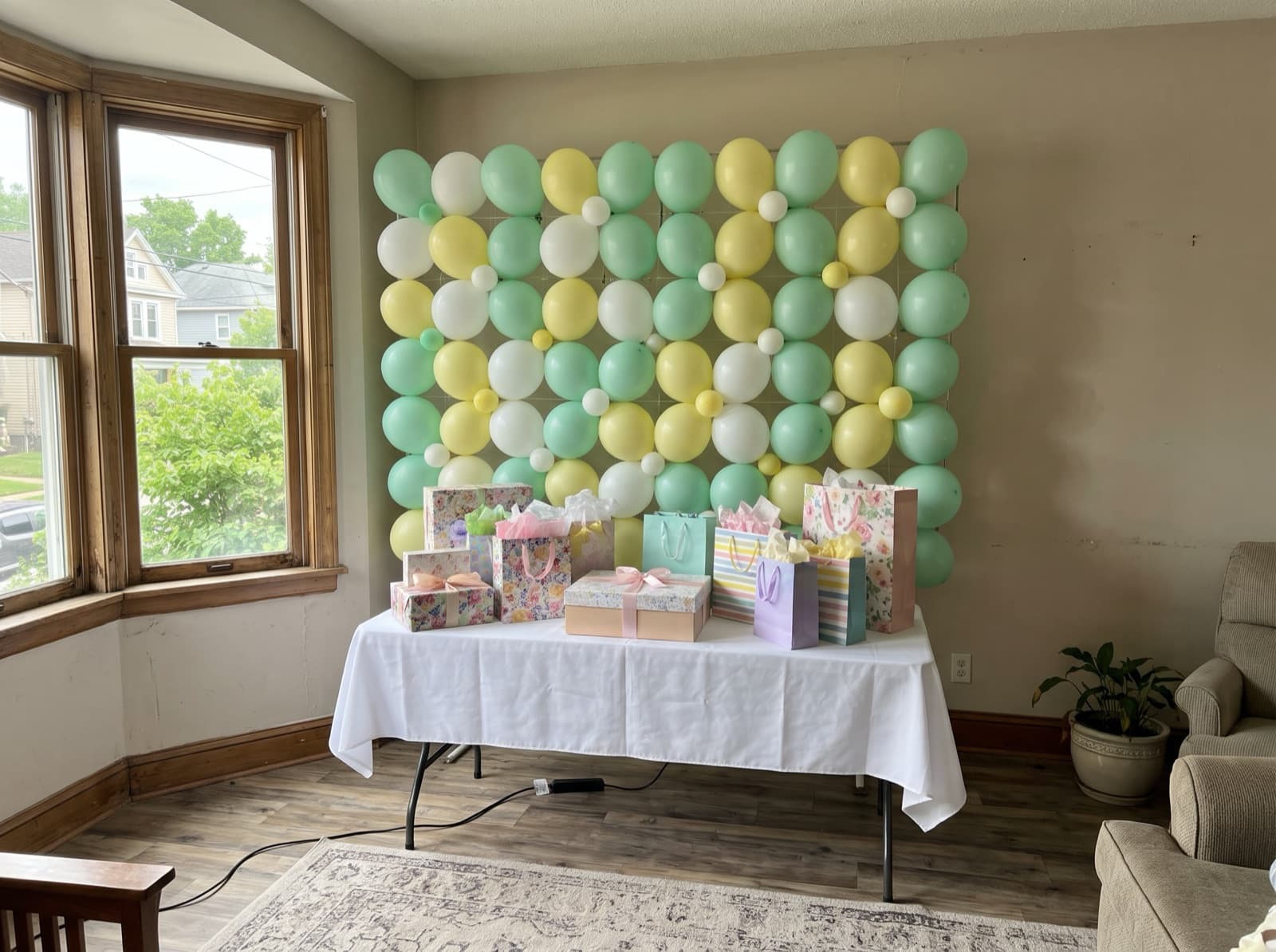 Pastel balloon wall for a baby shower
